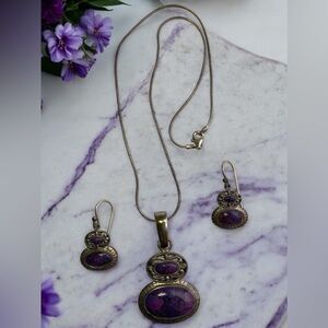 Designer NK Purple Mojave Turquoise Sterling Silver Demi Parure